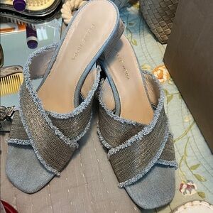 Pelle Moda Metallic and Blue Mules